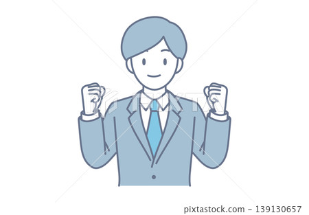 An illustration of a businessman showing his motivation with a fist pump. An illustration of a businessman showing his motivation with a fist pump. 139130657