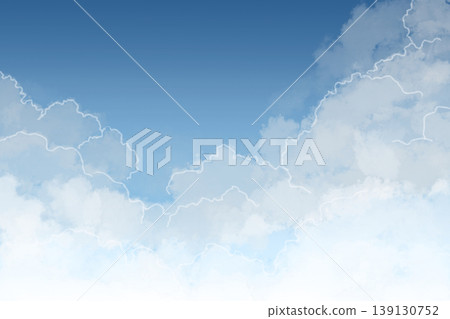 Background material of a sky and clouds with a soft gradient. Natural background of fluffy clouds with a white border. Copy space included. 139130752