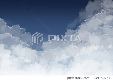 天空和雲朵的背景素材，帶有柔和的漸變效果。蓬鬆的雲朵構成自然背景，帶有白色邊框。包含文字空間。 139130754