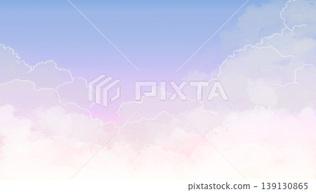 天空和雲朵的背景素材，帶有柔和的漸變效果。蓬鬆的雲朵構成自然背景，帶有白色邊框。包含文字空間。 139130865