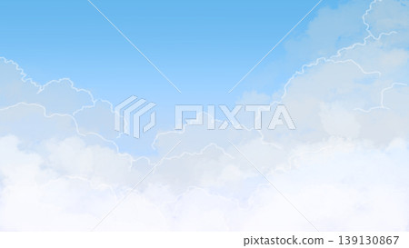 Background material of a sky and clouds with a soft gradient. Natural background of fluffy clouds with a white border. Copy space included. 139130867