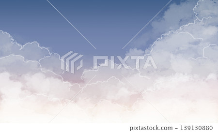 Background material of a sky and clouds with a soft gradient. Natural background of fluffy clouds with a white border. Copy space included. Background material of a sky and clouds with a soft gradient. Natural background of fluffy clouds with a white border. Copy space included. 139130880