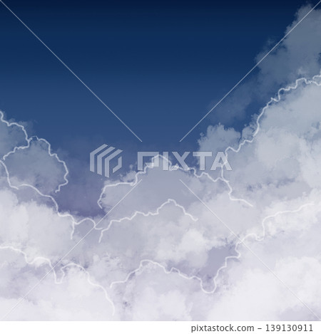 Background material of a sky and clouds with a soft gradient. Natural background of fluffy clouds with a white border. Copy space included. 139130911