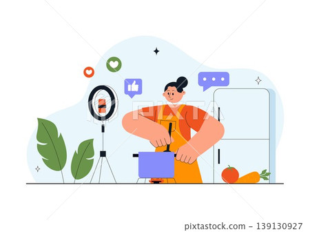 Daily Vlog Vector Illustration of Content Creator Recording Video for Social Media Influencer Lifestyle with Filming Setup Camera Studio Background Daily Vlog Vector Illustration of Content Creator Recording Video for Social Media Influencer Lifestyle with Filming Setup Camera Studio Background 139130927