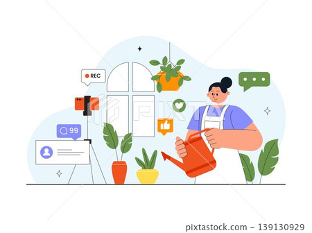 Daily Vlog Vector Illustration of Content Creator Recording Video for Social Media Influencer Lifestyle with Filming Setup Camera Studio Background 139130929