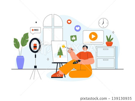 Daily Vlog Vector Illustration of Content Creator Recording Video for Social Media Influencer Lifestyle with Filming Setup Camera Studio Background Daily Vlog Vector Illustration of Content Creator Recording Video for Social Media Influencer Lifestyle with Filming Setup Camera Studio Background 139130935