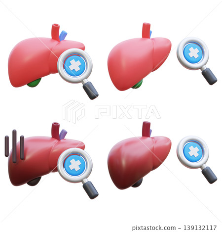3D Liver Medical Checkup Icon with Magnifying Glass for Hepatic Diagnosis 3D Liver Medical Checkup Icon with Magnifying Glass for Hepatic Diagnosis 139132117
