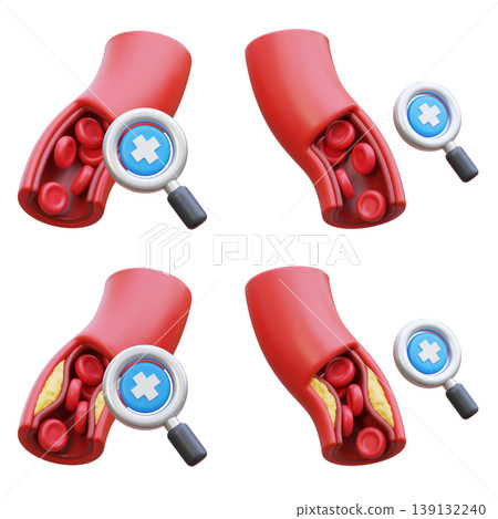 3D Artery Medical Checkup Icon with Magnifying Glass for Vascular Diagnosis 3D Artery Medical Checkup Icon with Magnifying Glass for Vascular Diagnosis 139132240