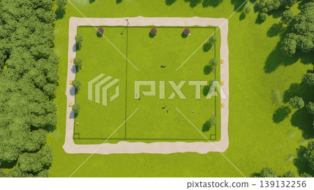 A scene of dogs playing in a spacious, green dog run (3DCG illustration) A scene of dogs playing in a spacious, green dog run (3DCG illustration) 139132256