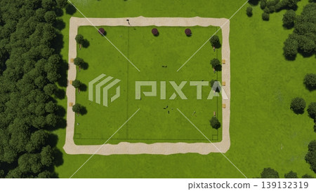 A scene of dogs playing in a spacious, green dog run (3DCG illustration) A scene of dogs playing in a spacious, green dog run (3DCG illustration) 139132319