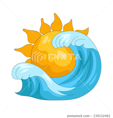Illustration of sun with ocean wave 139132462