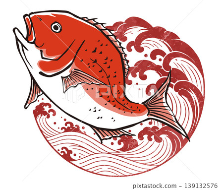An illustration of a sea bream leaping over the waves. An illustration of a sea bream leaping over the waves. 139132576
