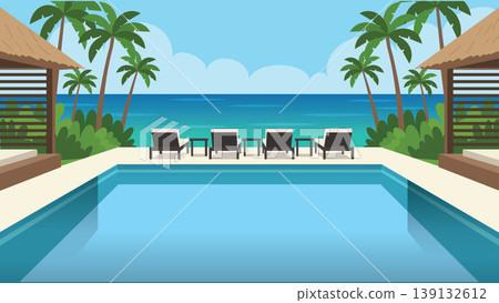 swimming pool with table and chairs 139132612