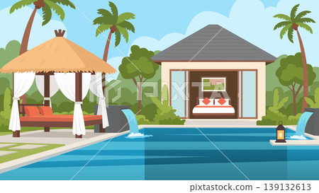 Tropical Escape Bali Resort Flat Design Illustration 139132613