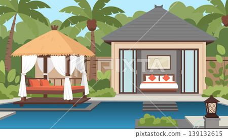 Serene Pavilion Bali Resort Flat Design Illustration Serene Pavilion Bali Resort Flat Design Illustration 139132615