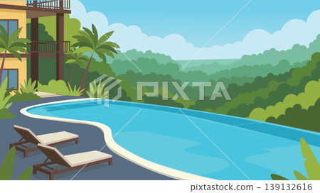 Sunset Deck Bali Resort Flat Design Illustration 139132616