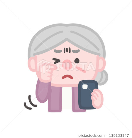 An elderly woman whose eyes are tired from looking at her smartphone too much. An elderly woman whose eyes are tired from looking at her smartphone too much. 139133347