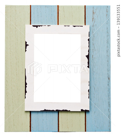 A shabby chic wooden photo frame cut out against a white background. 139133551