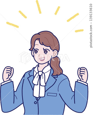 一幅插圖,描繪了一位身穿西裝的年輕女子麵帶微笑,擺出勝利的姿勢。 一幅插圖,描繪了一位身穿西裝的年輕女子麵帶微笑,擺出勝利的姿勢。 139133610
