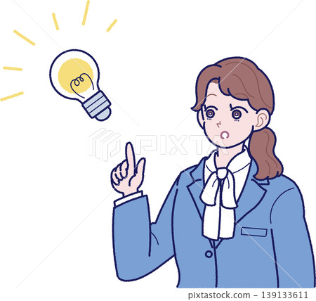 一幅插圖，描繪了一位身穿西裝的年輕女子，她想出了一個好主意。 139133611