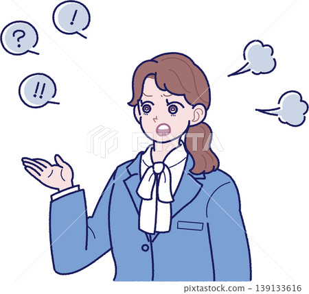 An illustration of a young woman in a suit who is angry and protesting. 139133616