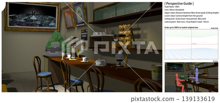 A retro coffee shop scene that can be used as a background for anime (includes perspective guide data that is convenient for adding characters). A retro coffee shop scene that can be used as a background for anime (includes perspective guide data that is convenient for adding characters). 139133619