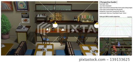A retro coffee shop scene that can be used as a background for anime (includes perspective guide data that is convenient for adding characters). A retro coffee shop scene that can be used as a background for anime (includes perspective guide data that is convenient for adding characters). 139133625