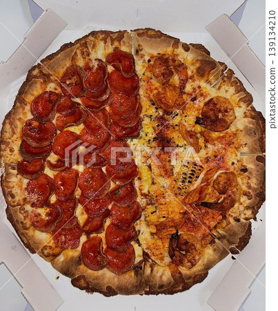 A delicious pizza with a golden crust, melted cheese, and savory toppings. Perfect for food-related designs, menus, or Italian-themed projects, capturing the essence of a classic comfort dish. A delicious pizza with a golden crust, melted cheese, and savory toppings. Perfect for food-related designs, menus, or Italian-themed projects, capturing the essence of a classic comfort dish. 139134210