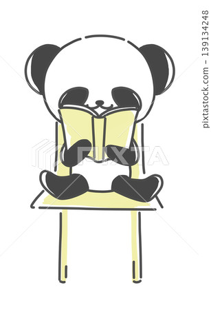 A panda sitting in a chair and reading a book A panda sitting in a chair and reading a book 139134248