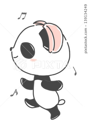 A panda walking around wearing headphones A panda walking around wearing headphones 139134249