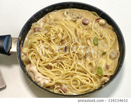 Creamy spaghetti carbonara made with rich egg yolk sauce, crispy bacon, parmesan cheese, and freshly ground black pepper for a classic, indulgent Italian pasta dish. Creamy spaghetti carbonara made with rich egg yolk sauce, crispy bacon, parmesan cheese, and freshly ground black pepper for a classic, indulgent Italian pasta dish. 139134632