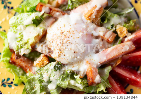 Caesar salad with bacon and lettuce from a Western-style restaurant Caesar salad with bacon and lettuce from a Western-style restaurant 139134844