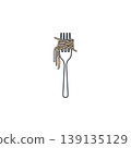 Delicious Pasta Noodles Wrapped Around Silver Fork Utensil 139135129