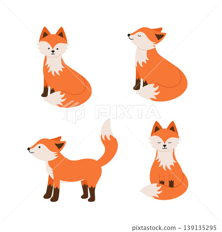 Cartoon cute foxes set. Vector Illustration of forest animals. Cartoon cute foxes set. Vector Illustration of forest animals. 139135295