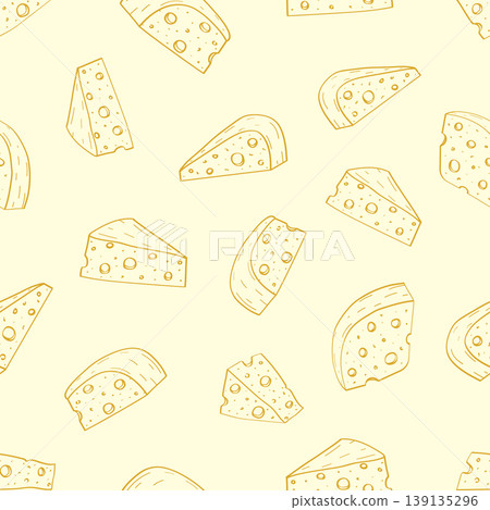 Seamless cheese pattern with holes. Background of dairy products. Vector illustration hand drawn sketch. Seamless cheese pattern with holes. Background of dairy products. Vector illustration hand drawn sketch. 139135296