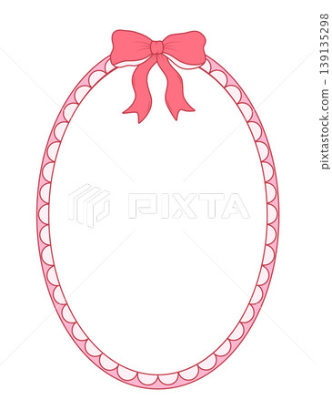 Vintage frame with a pink bow and a ribbon. Coquette decorative ornament. Vector illustration on isolated white background. Vintage frame with a pink bow and a ribbon. Coquette decorative ornament. Vector illustration on isolated white background. 139135298