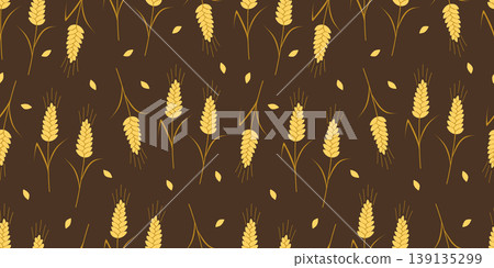 Vector seamless pattern with agricultural wheat and grain ears. Background bread or beer packaging, farming, organic food concepts. Vector seamless pattern with agricultural wheat and grain ears. Background bread or beer packaging, farming, organic food concepts. 139135299