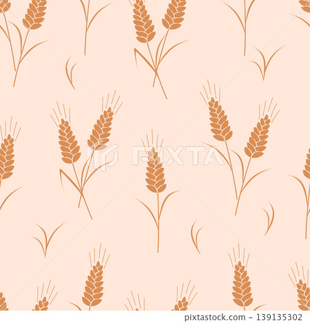 Vector seamless pattern with agricultural wheat and grain ears. Background bread or beer packaging, farming, organic food concepts. 139135302