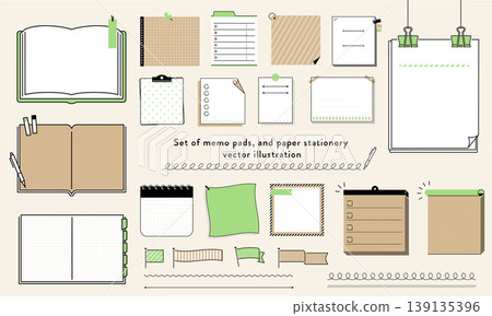 [Adjustable Line Width] Stationery Vector Illustration Set 139135396