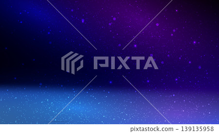 Abstract cosmic background with vibrant blue and purple gradients shimmering stardust and soft bokeh particles, deep magical atmosphere of distant galaxy universe Abstract cosmic background with vibrant blue and purple gradients shimmering stardust and soft bokeh particles, deep magical atmosphere of distant galaxy universe 139135958