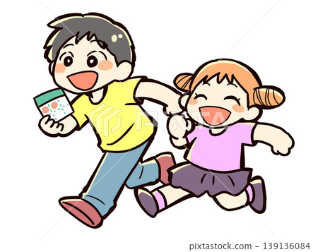 Children participating in a stamp rally Children participating in a stamp rally 139136084