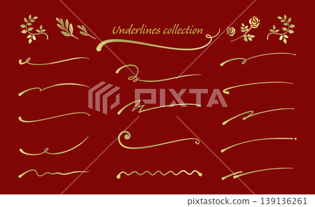 一套時尚的手寫金色底線字體,帶有金色裝飾。 一套時尚的手寫金色底線字體,帶有金色裝飾。 139136261