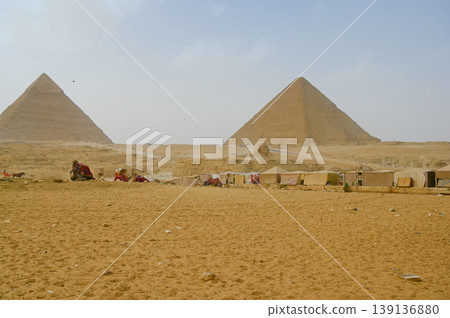 The Sphinx, the three Great Pyramids of Giza, and camels - Egypt The Sphinx, the three Great Pyramids of Giza, and camels - Egypt 139136880
