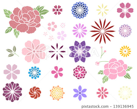 Japanese-style flowers (stencil, rough texture) B-2 139136945