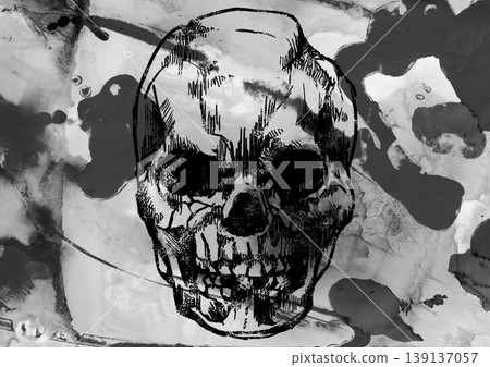 A hand-drawn style skull abstract art piece that highlights the texture of the ink; a dark and punk-inspired skull design. A hand-drawn style skull abstract art piece that highlights the texture of the ink; a dark and punk-inspired skull design. 139137057