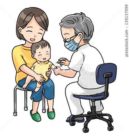Baby smiling while receiving vaccinations Baby smiling while receiving vaccinations 139137099
