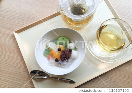 Matcha Anmitsu and Herbal Tea Matcha Anmitsu and Herbal Tea 139137193