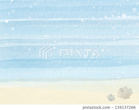 Watercolor background of summer sea, sandy beach, and seashells - perfect for summer vacation and beach events. Watercolor background of summer sea, sandy beach, and seashells - perfect for summer vacation and beach events. 139137266
