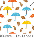 Colorful Autumn Umbrellas Acorns And Leaves Seamless Pattern 139137284