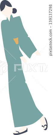 身穿浴衣的女子跳盂蘭盆舞的全身插畫。 139137298